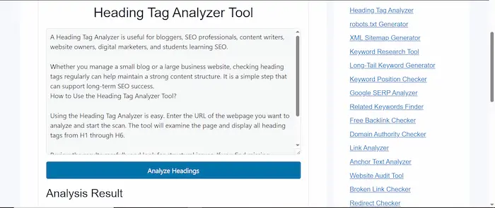 free Heading Tag Analyzer