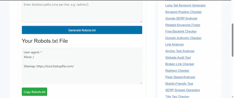 free robots.txt Generator tool