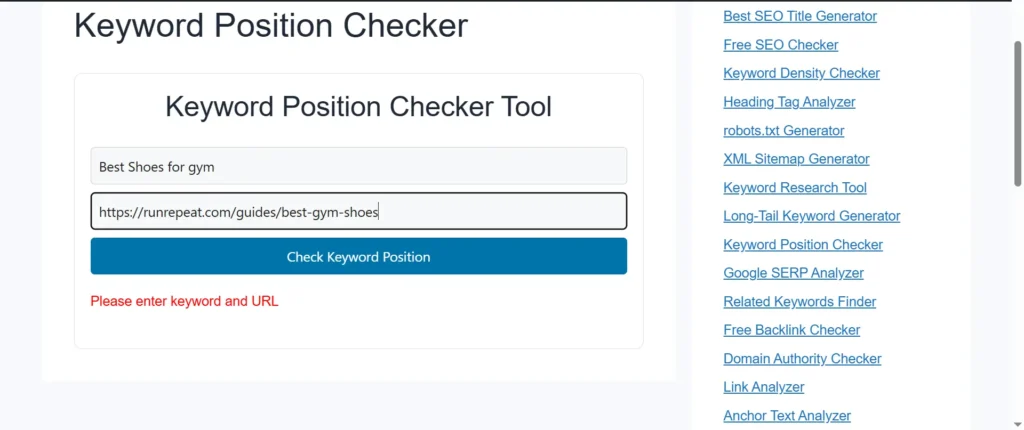 free Keyword Position Checker