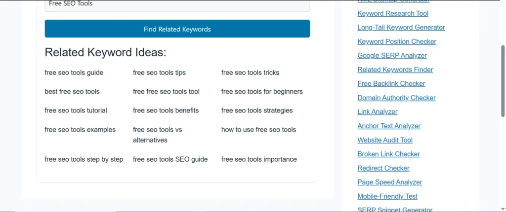 free Related Keywords Finder tool