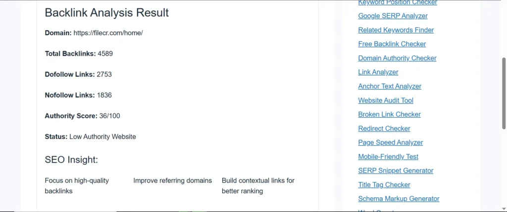 Free Backlink Checker tool for seo