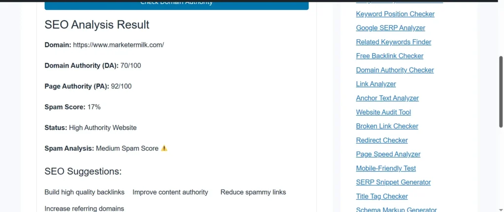 free Domain Authority Checker tool